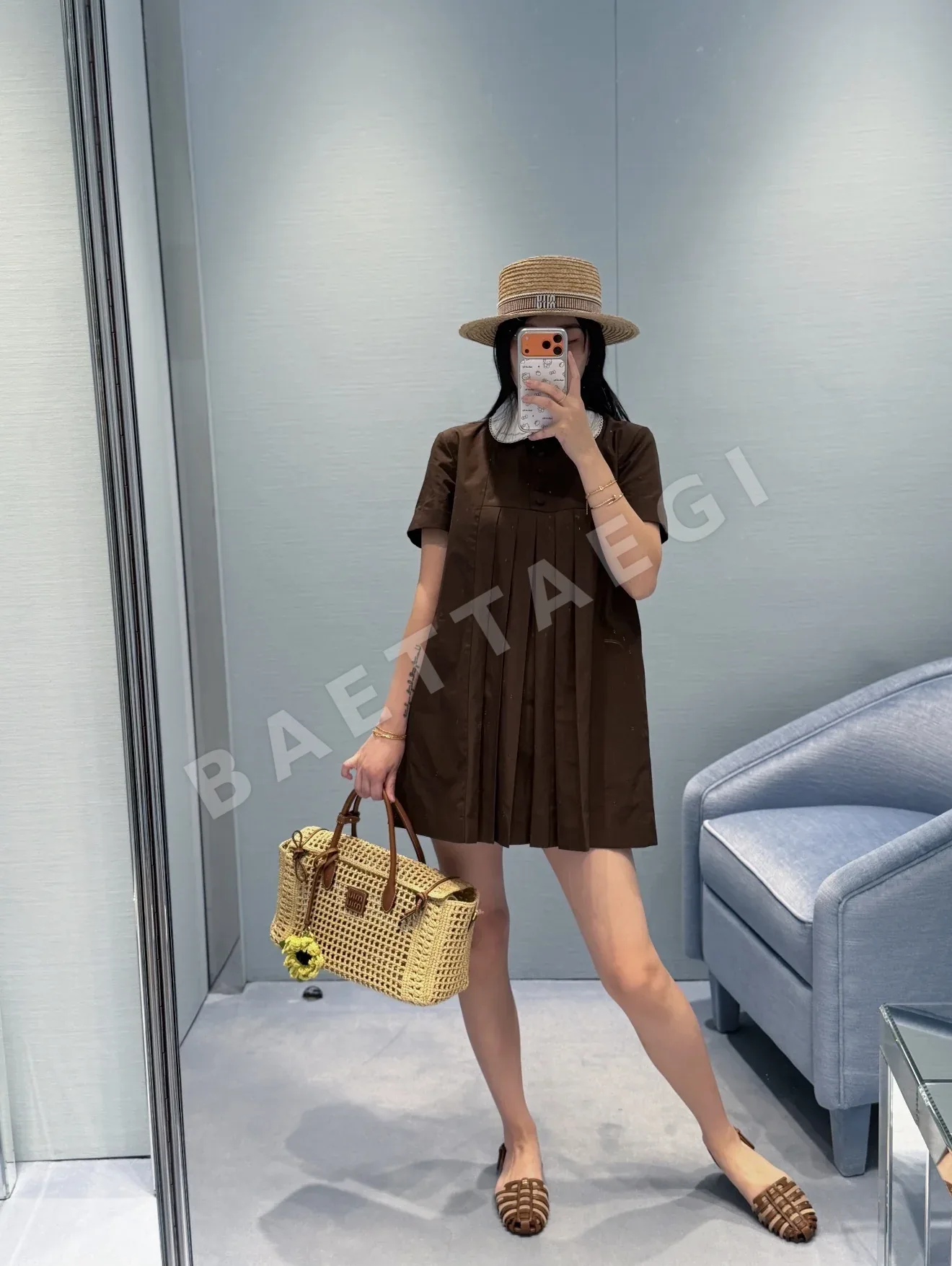 미우미우 피터팬 카라 코튼 반팔 원피스 상세 이미지 4