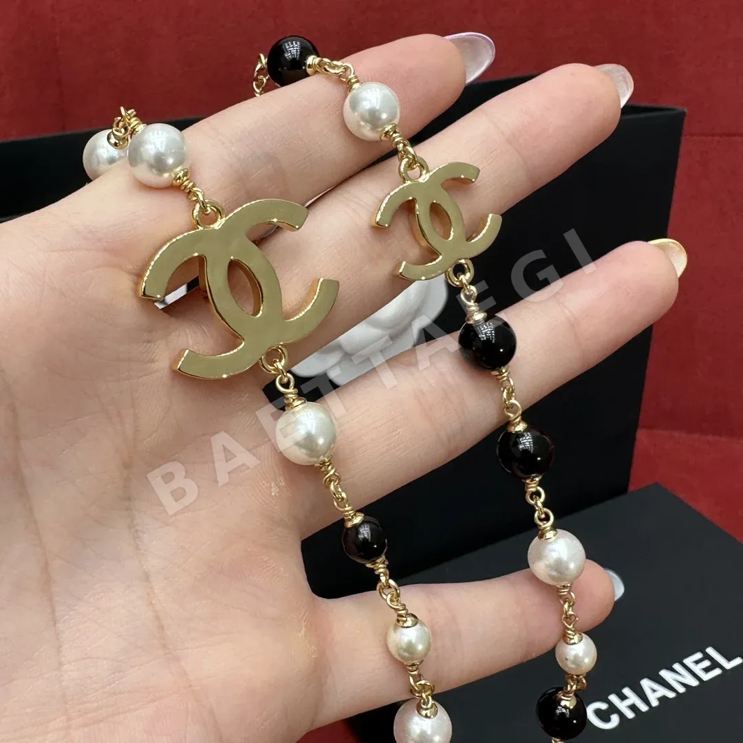 샤넬 진주&블랙 비즈 롱 목걸이 상세 이미지 5