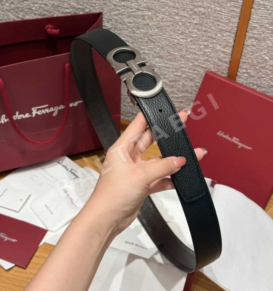페레가모 간치니 버클 양면 가죽 벨트 상세 이미지 3