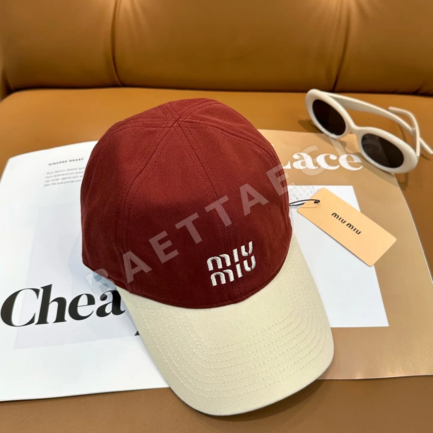 미우미우 컬러 블록 자수 베이스볼 모자 상세 이미지 3