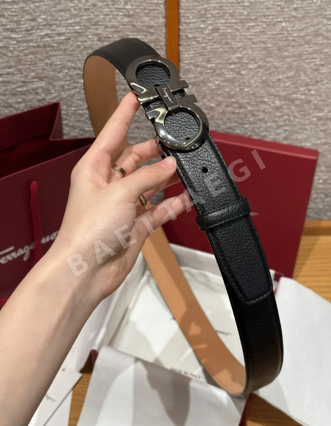페레가모 간치니 버클 양면 가죽 벨트 상세 이미지 3