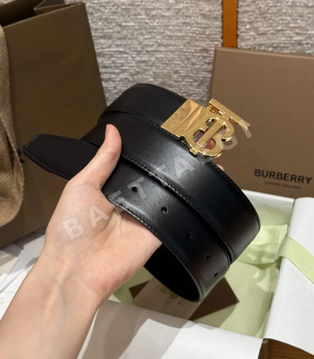 버버리 TB 로고 팔라듐 메탈 가죽 벨트 상세 이미지 2