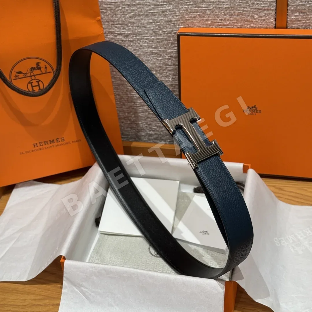 에르메스 스트라이프 버클 양면 가죽 벨트 상세 이미지 3
