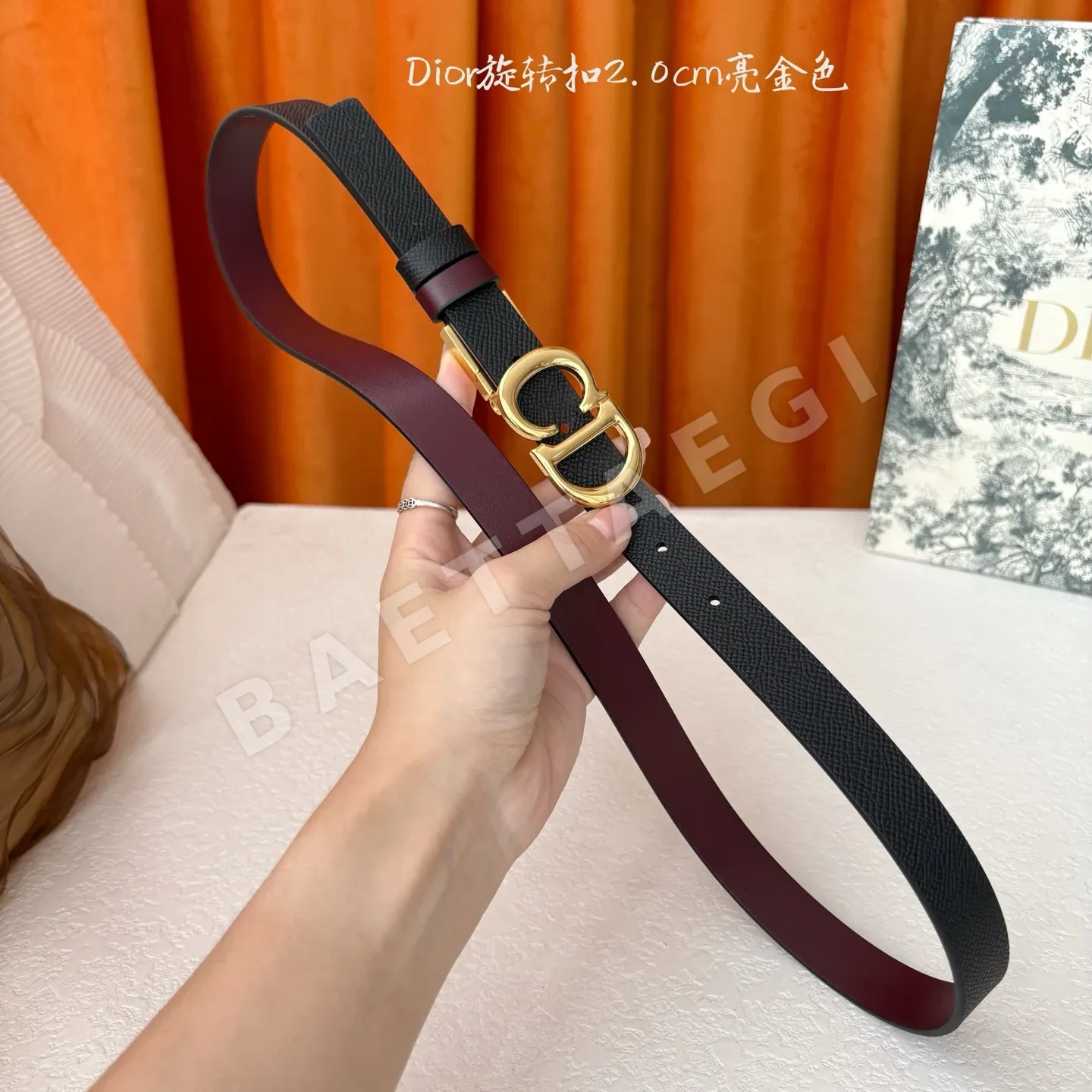 디올 양면 카프스킨 골드 버클 벨트 상세 이미지 6