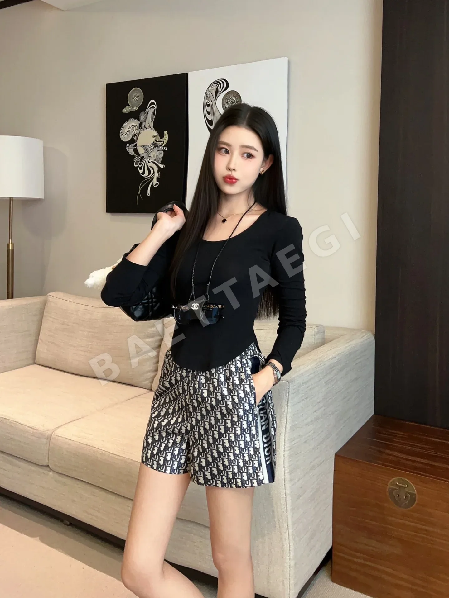 디올 자카드 모노그램 여성 반바지 93352