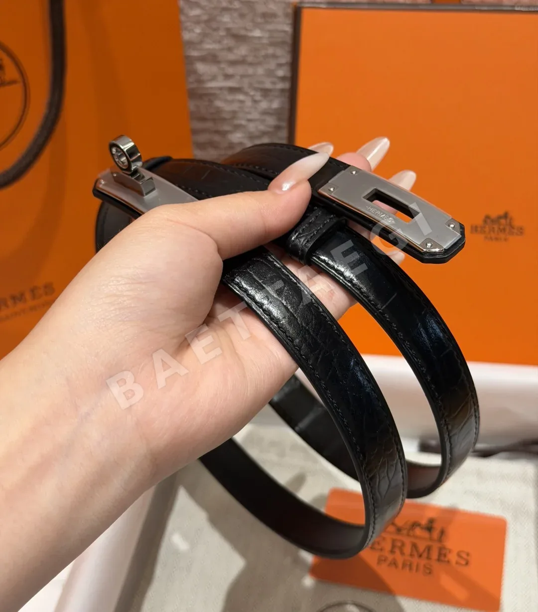 에르메스 켈리 버클 18mm 크로커다일 가죽 벨트 상세 이미지 2