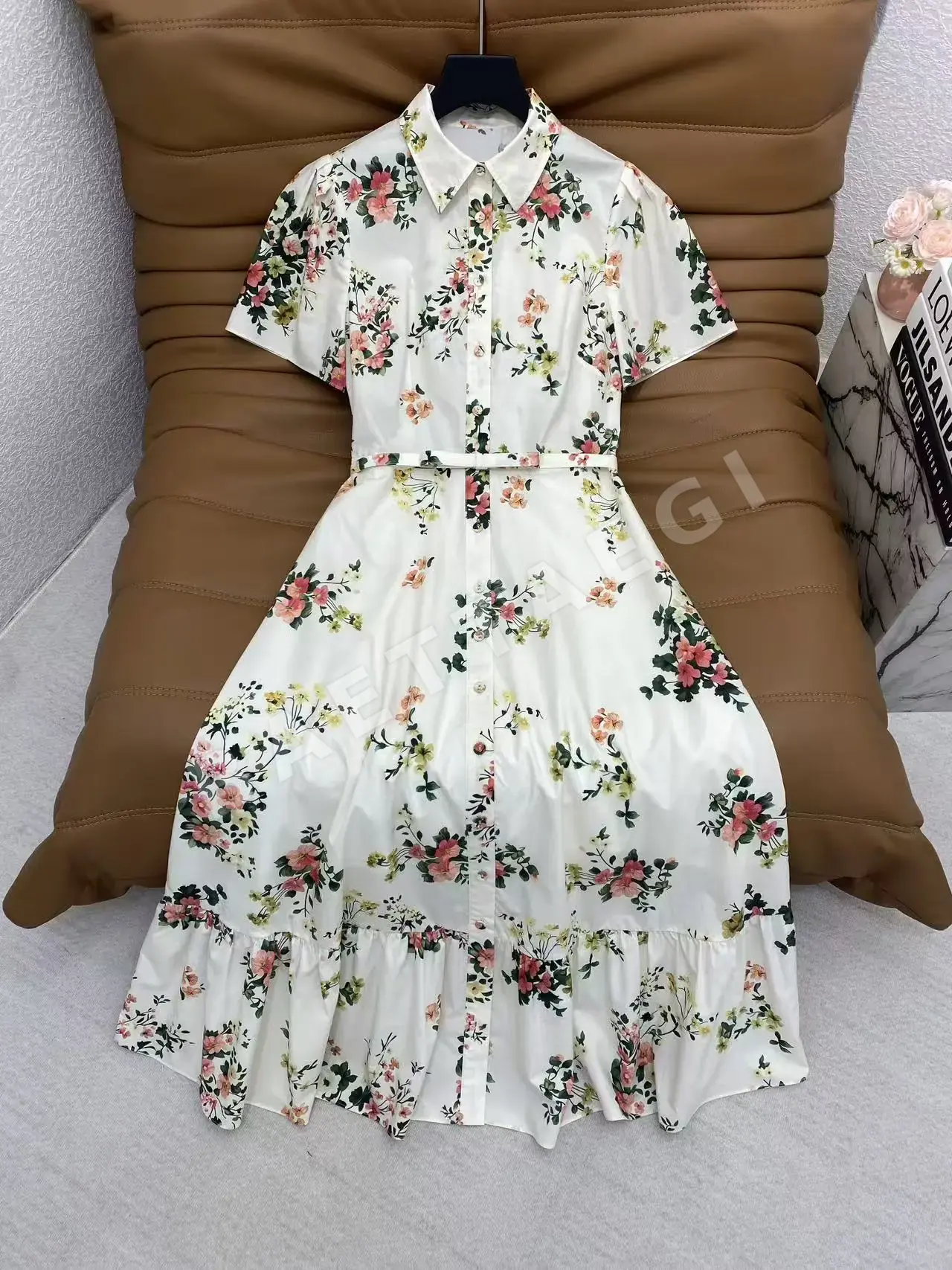 디올 화이트 핑크 플라워 프릴 카라 원피스 상세 이미지 2
