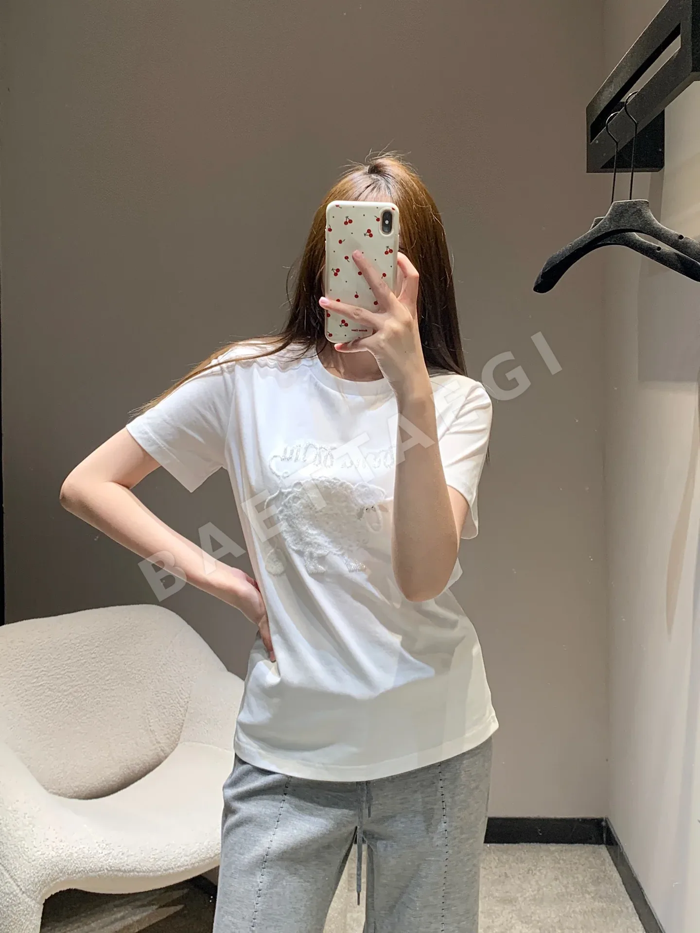 미우미우 레터 자수 반팔 티셔츠 상세 이미지 3