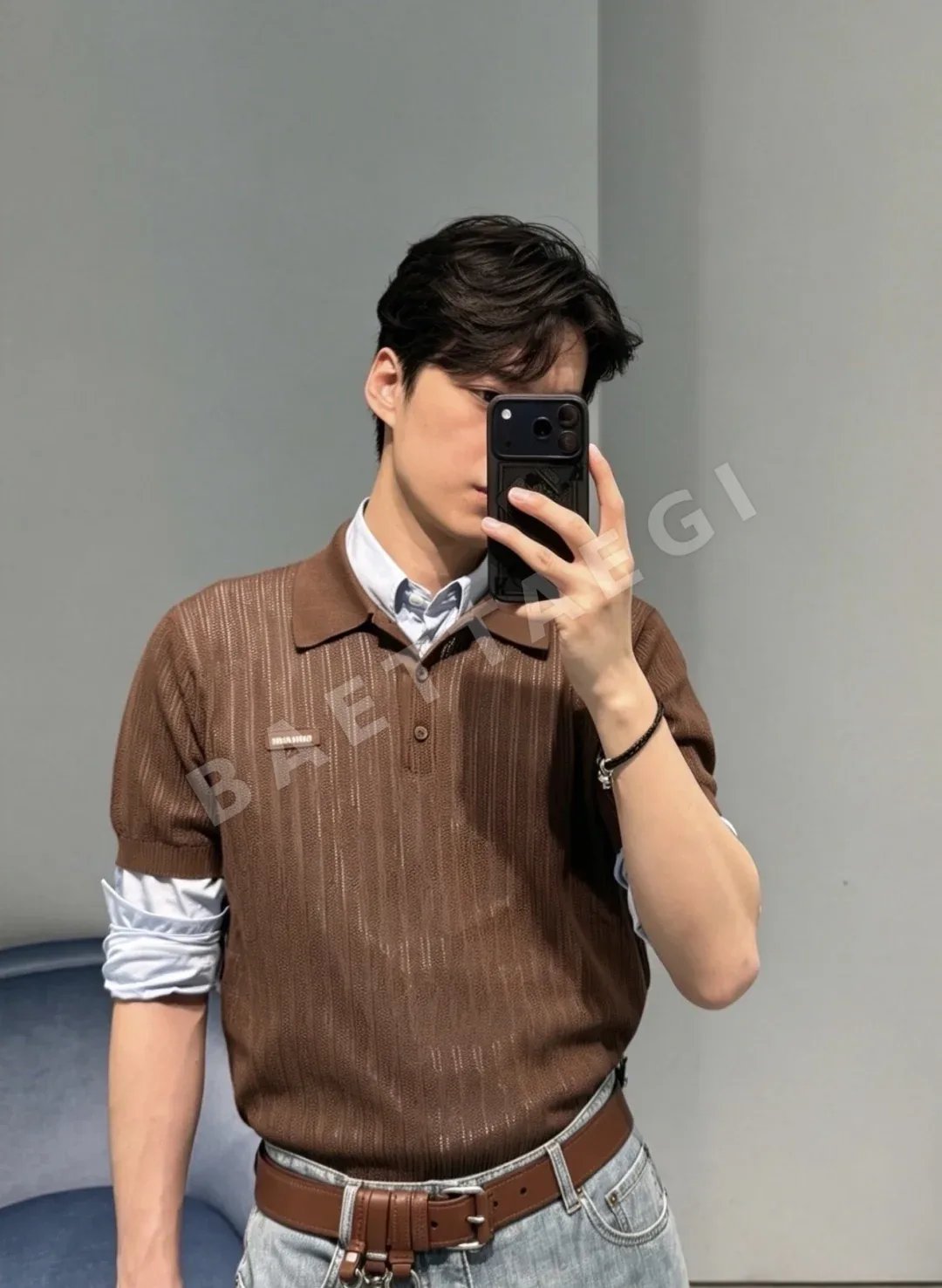 미우미우 진주버튼 카라 반팔 티셔츠 상세 이미지 8