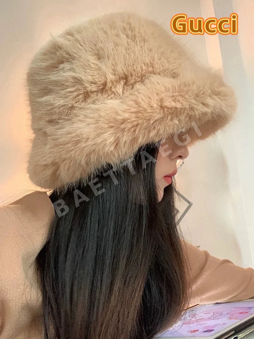 구찌 인조 퍼 버킷햇 모자 185915