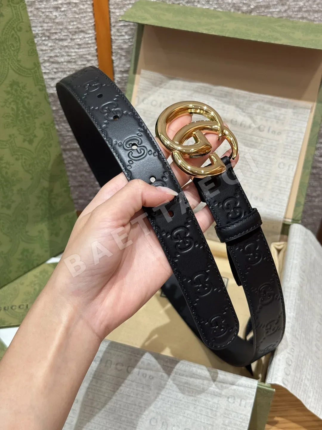 구찌 더블 G 엠보싱 송아지가죽 벨트 상세 이미지 5