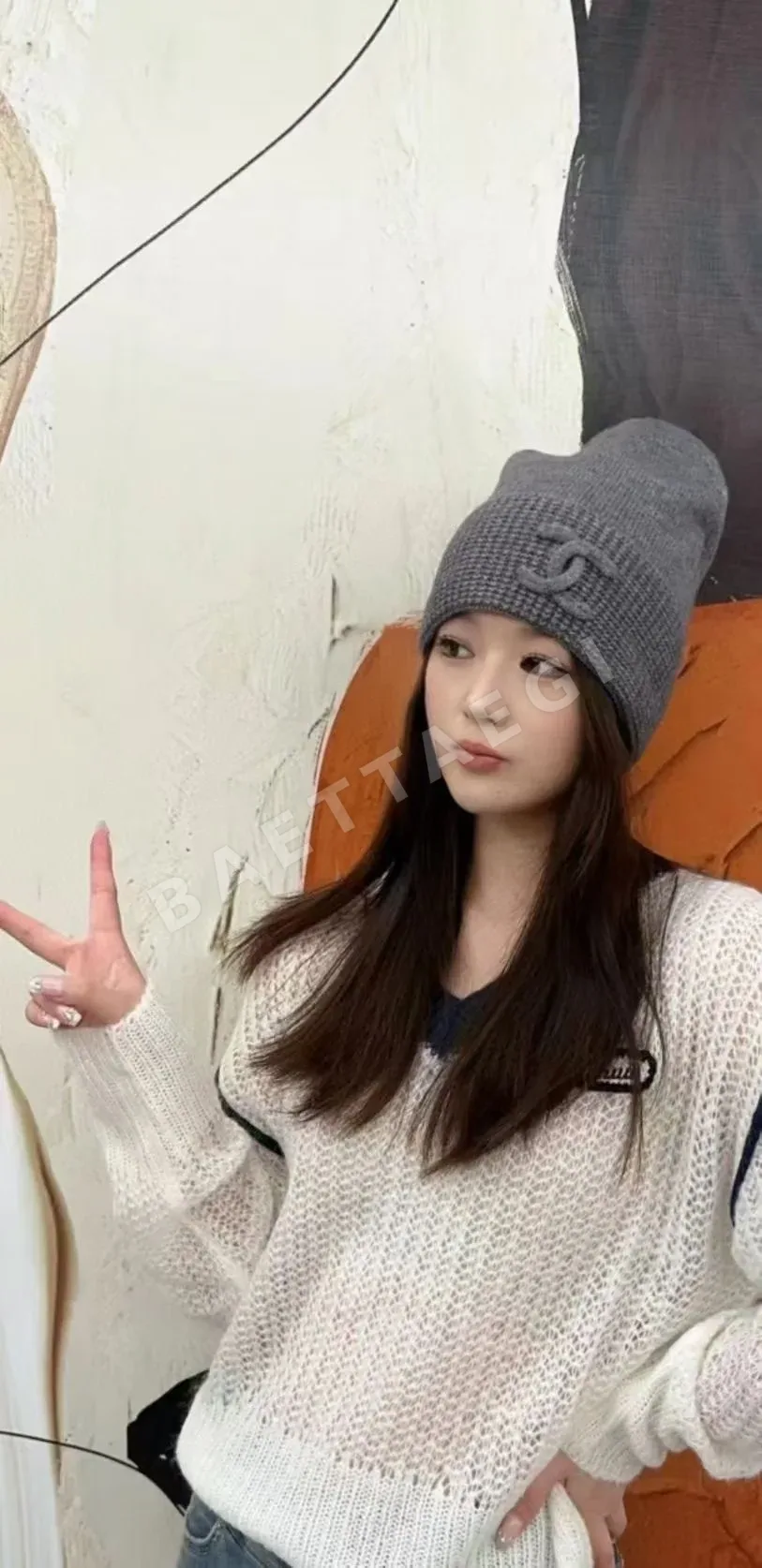 샤넬 울 안감 니트 모자 82366