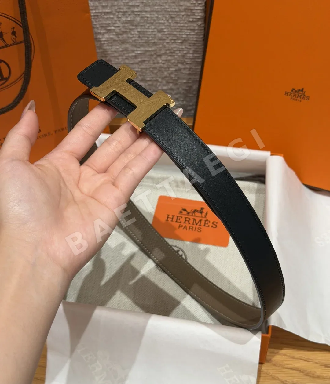 에르메스 미니 콘스탄스 H 메탈 버클 여성용 양면 가죽 벨트 상세 이미지 5