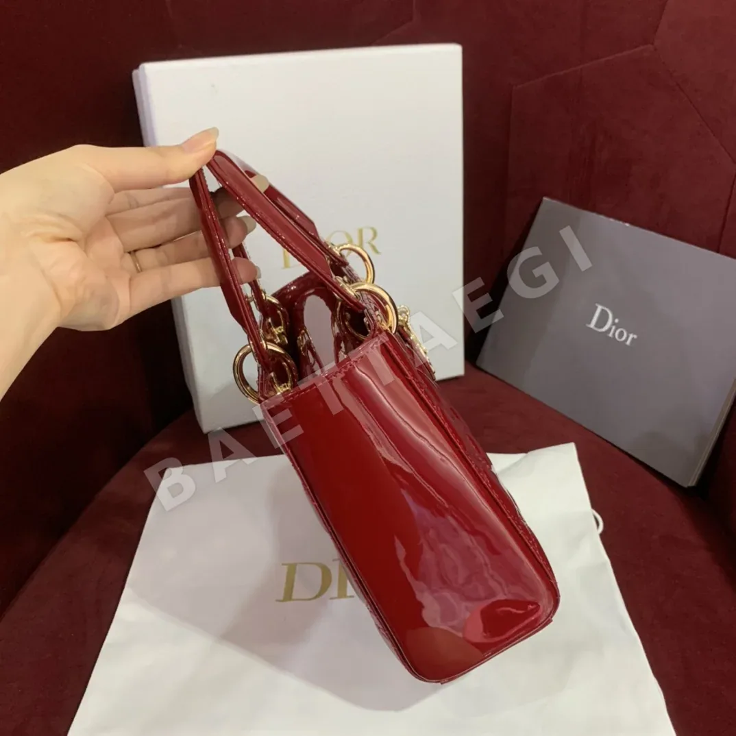 디올 레이디 카나주 패턴 버건디 미니 핸드백 상세 이미지 3