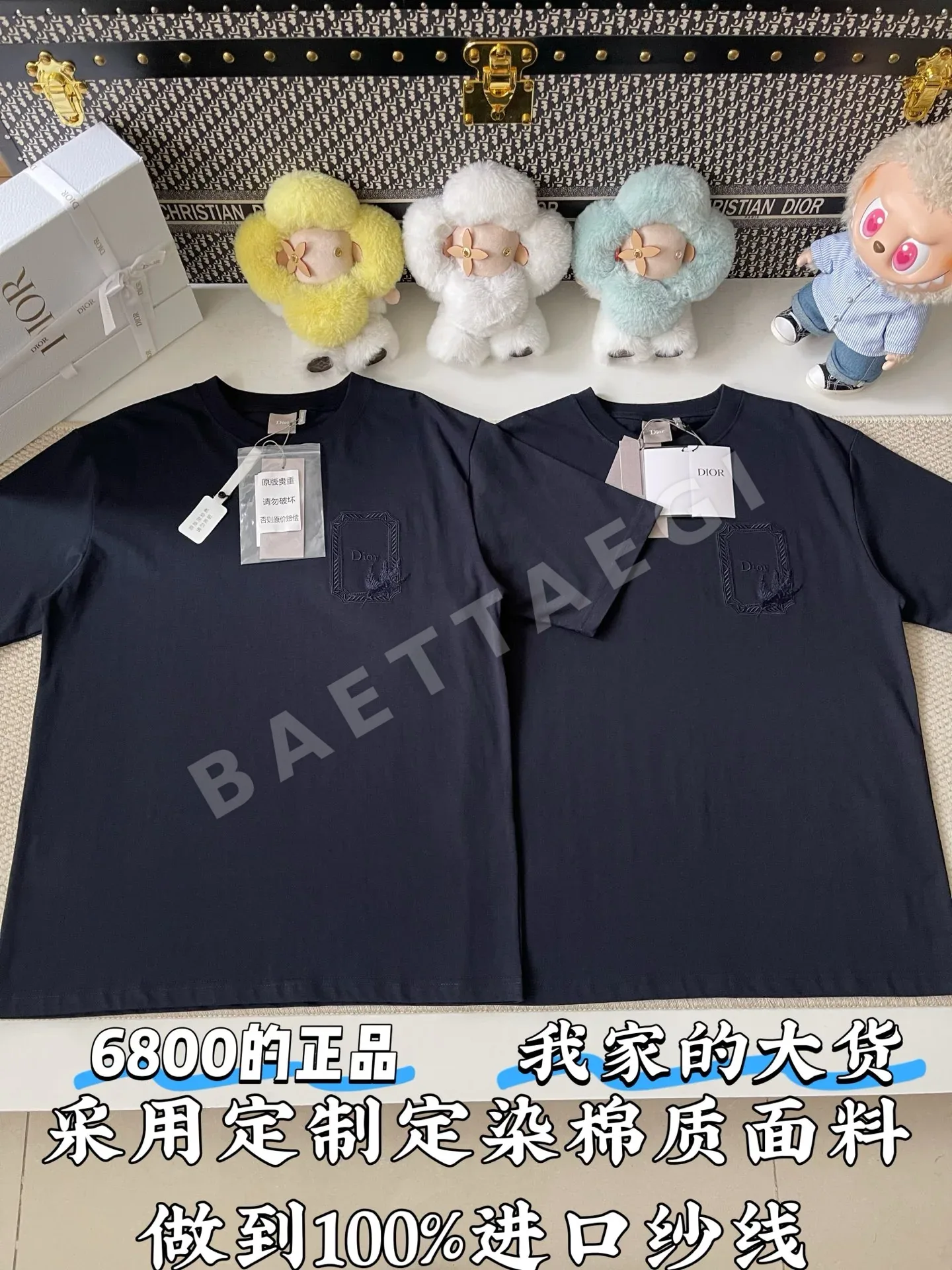 디올 스퀘어 프레임 화이트 자수 반팔 티셔츠 160393