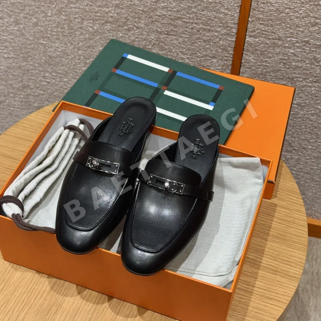 에르메스 이즈 뮬 샌들 검정 가죽 상세 이미지 3