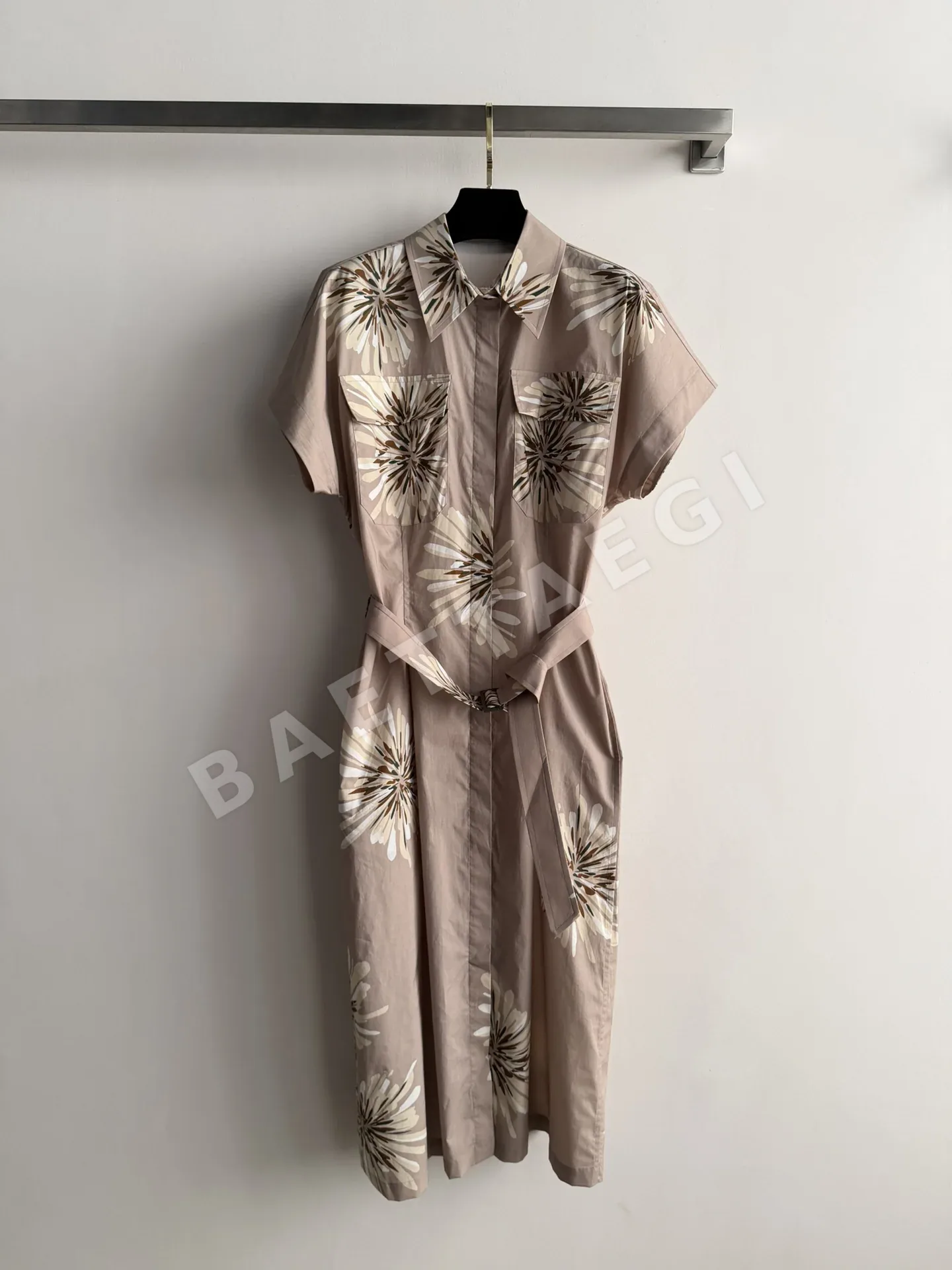 브루넬로쿠치넬리 베이지 프린트 반팔 셔츠 원피스