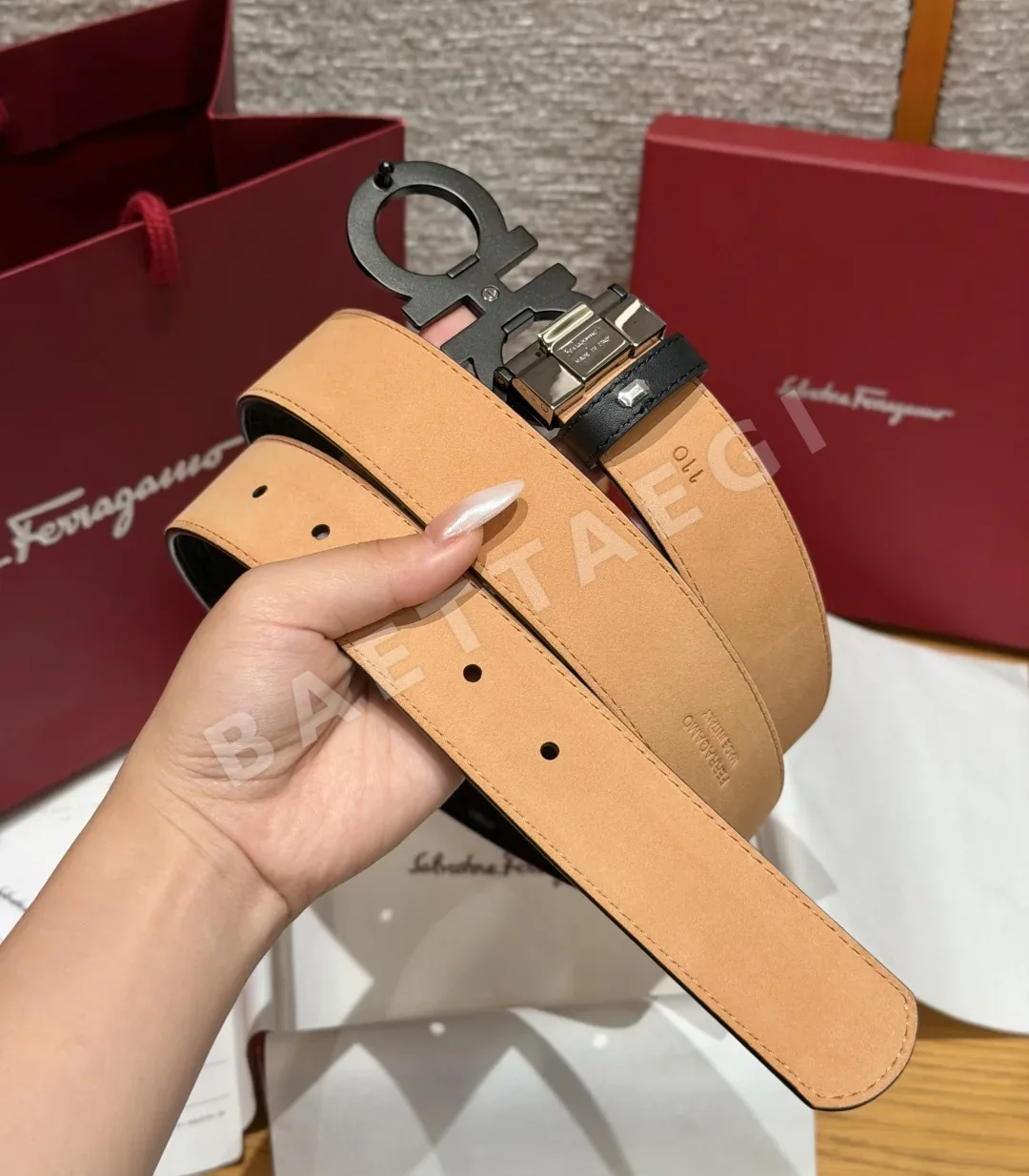 페레가모 JD350 양면 간치니 버클 벨트 35mm 상세 이미지 3