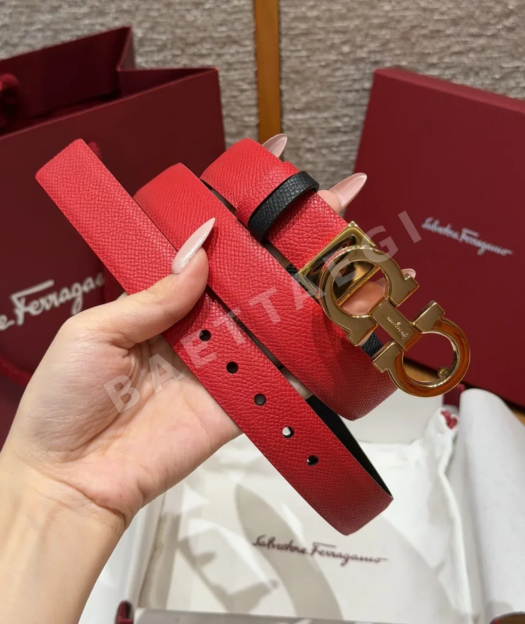 페레가모 JD280 필라 25mm 간치니 여성 가죽 벨트 상세 이미지 2