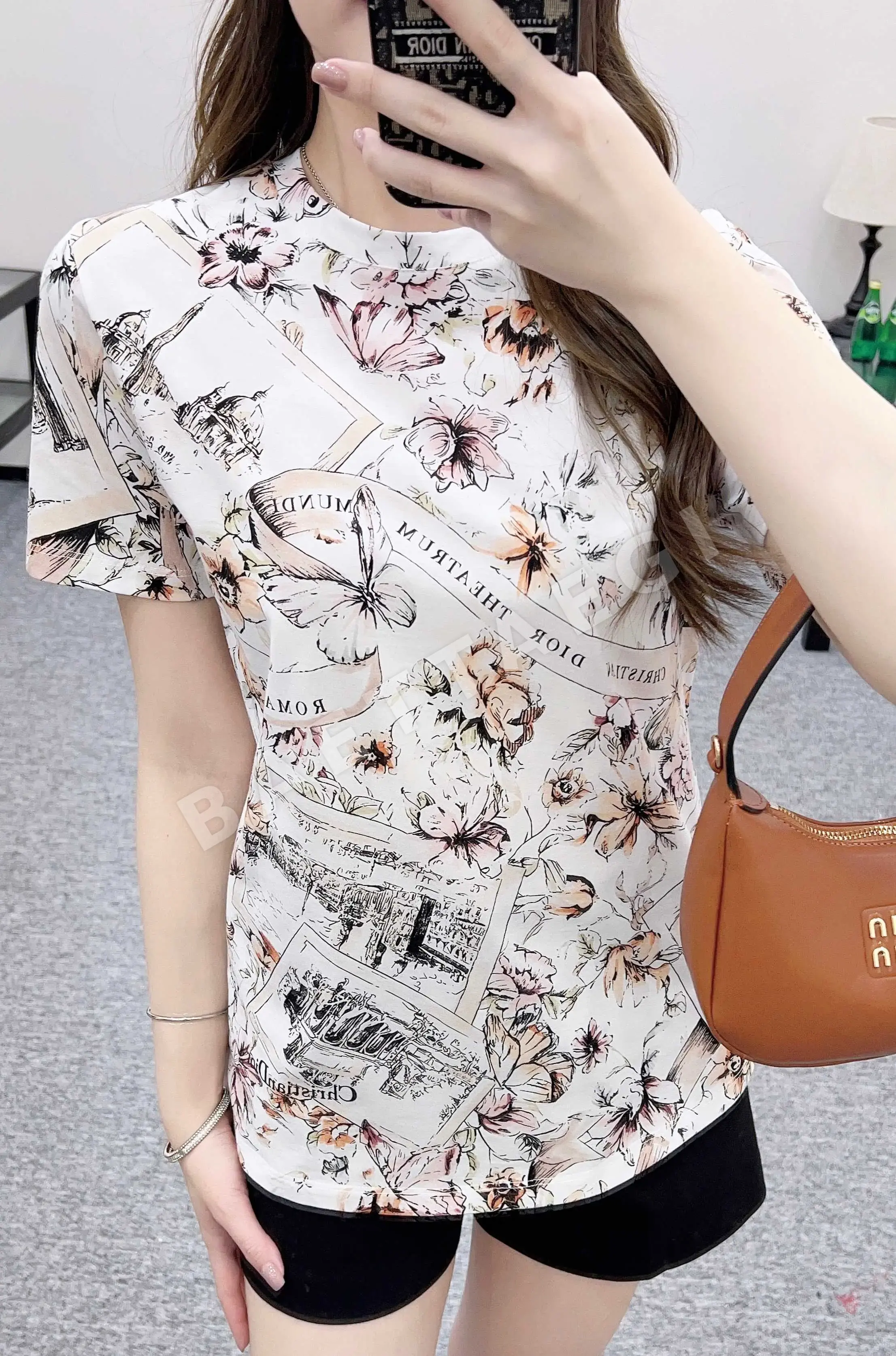 디올 프린트 레터 로고 코튼 반팔 티셔츠 93221