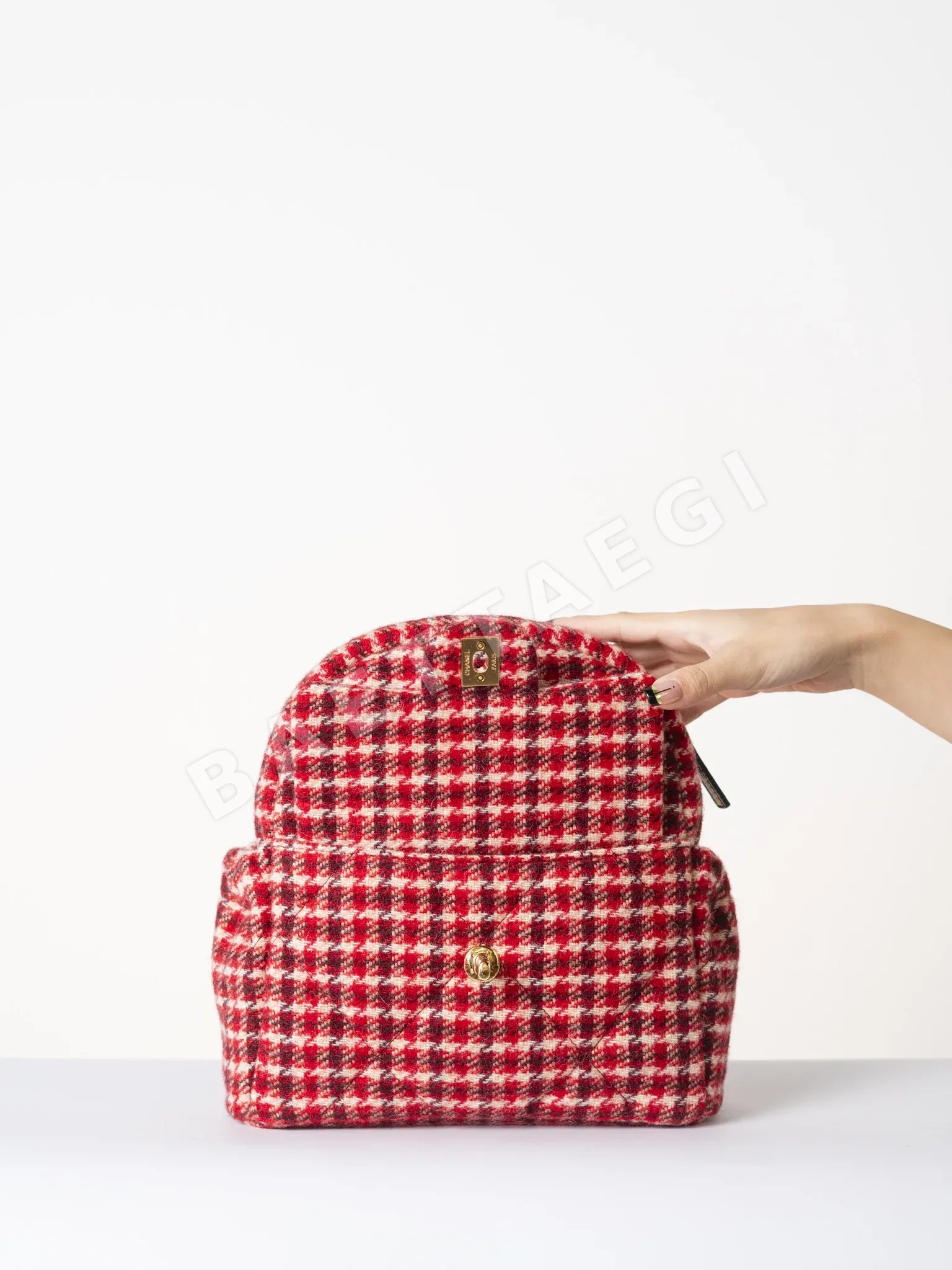 샤넬 레드 체크 패턴 퀼팅 체인 가방 상세 이미지 5