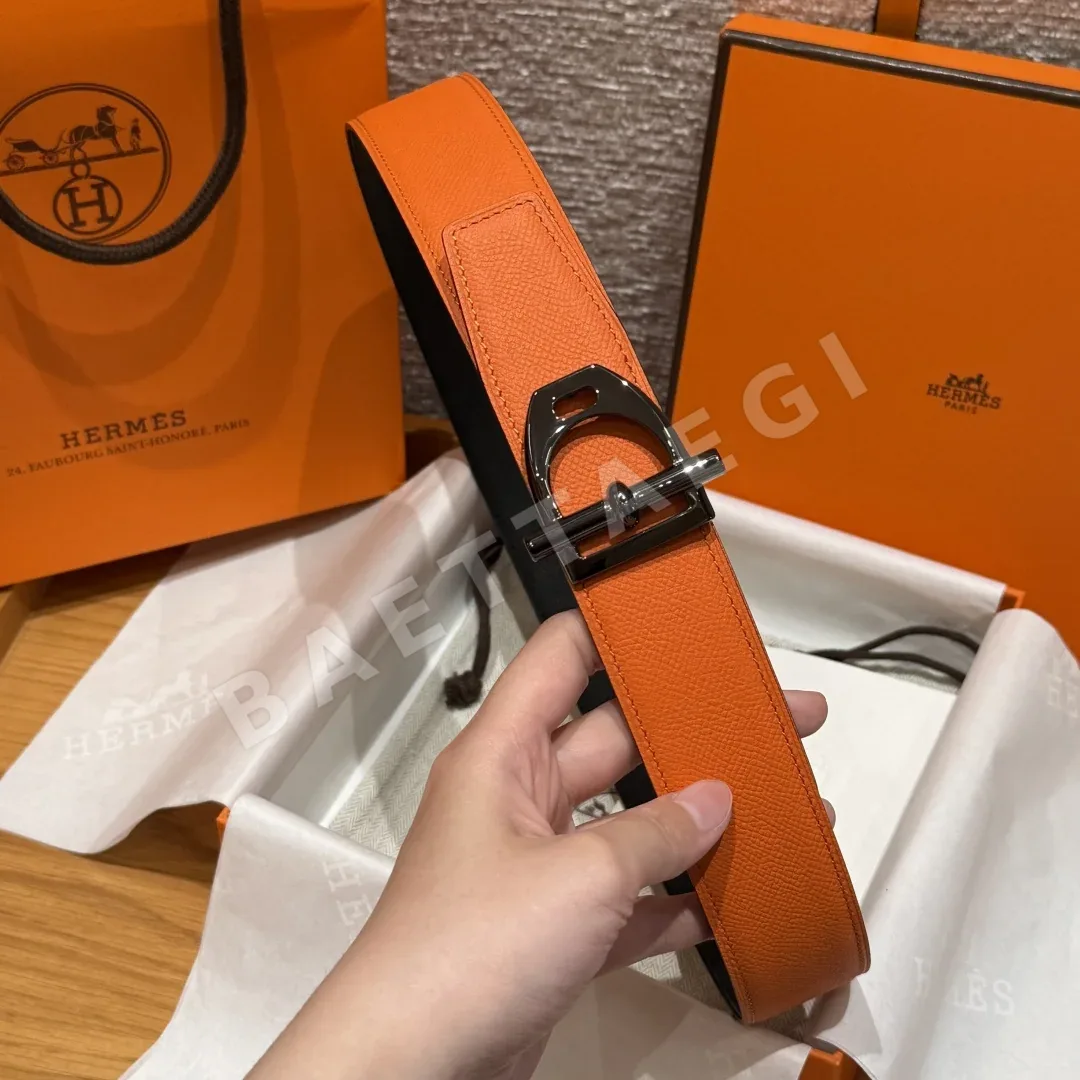 에르메스 앱송 가죽 양면 남성용 금속 버클 벨트 상세 이미지 4