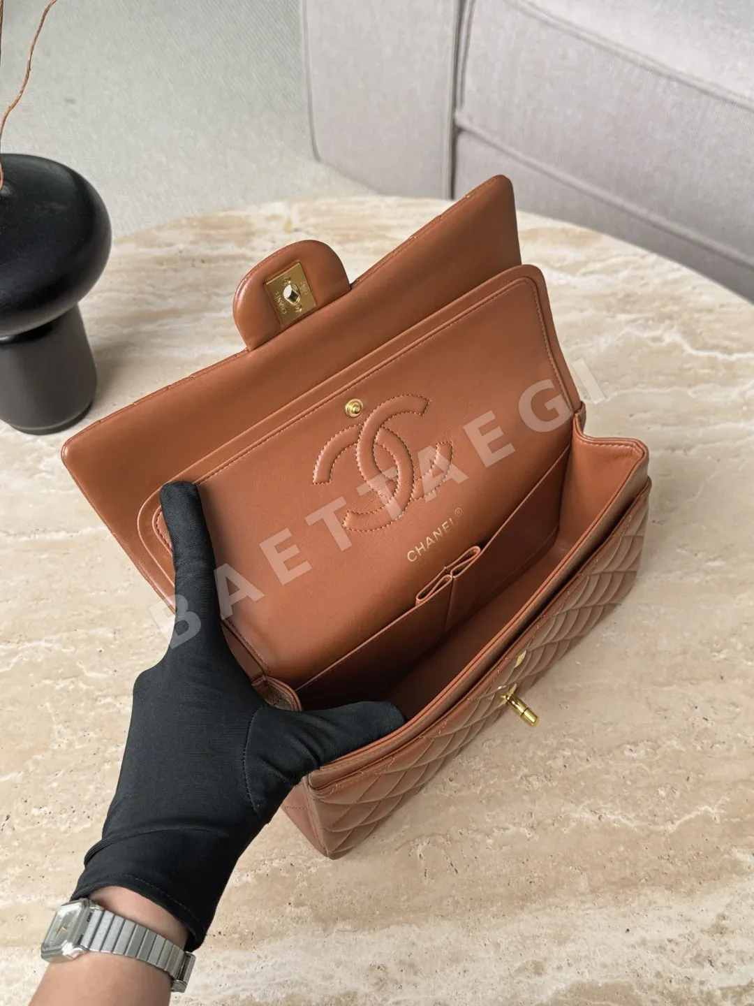 샤넬 램스킨 카라멜 금장 가방 33094