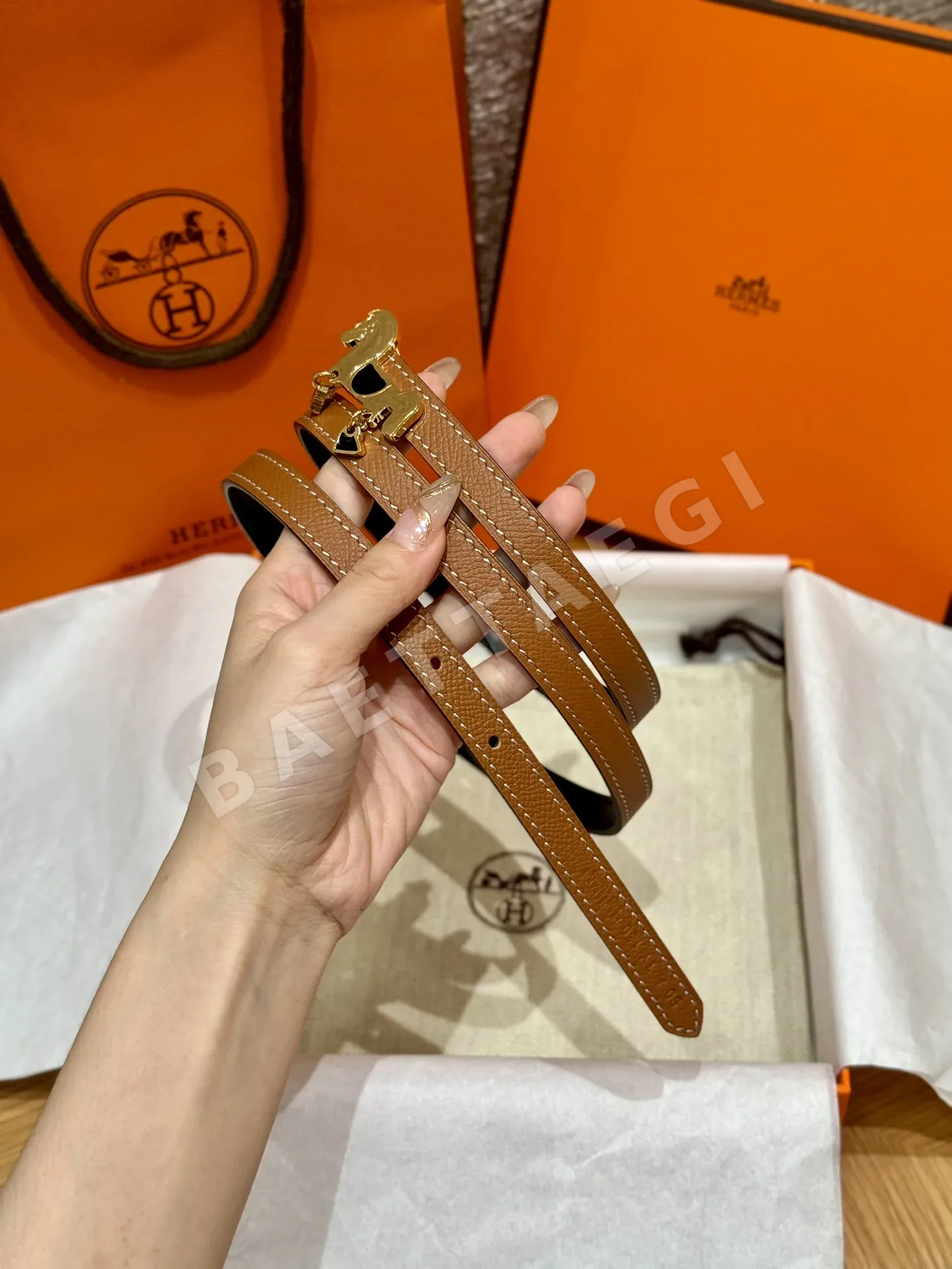에르메스 글레낭 팔라듐 버클 양면 송아지가죽 벨트 상세 이미지 6