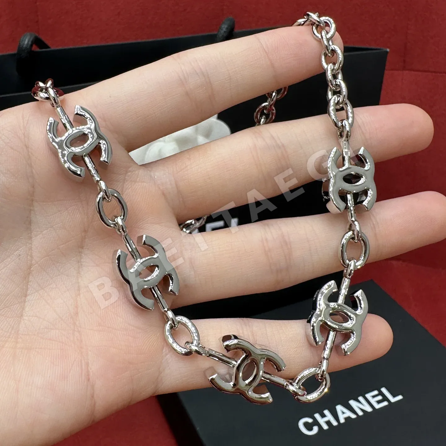 샤넬 더블 C 라인스톤 장식 목걸이 상세 이미지 2