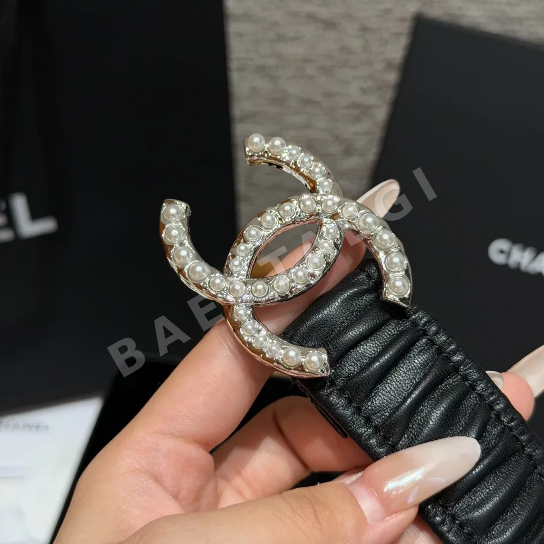 샤넬 플리츠 램스킨 진주 더블 C 벨트 상세 이미지 3