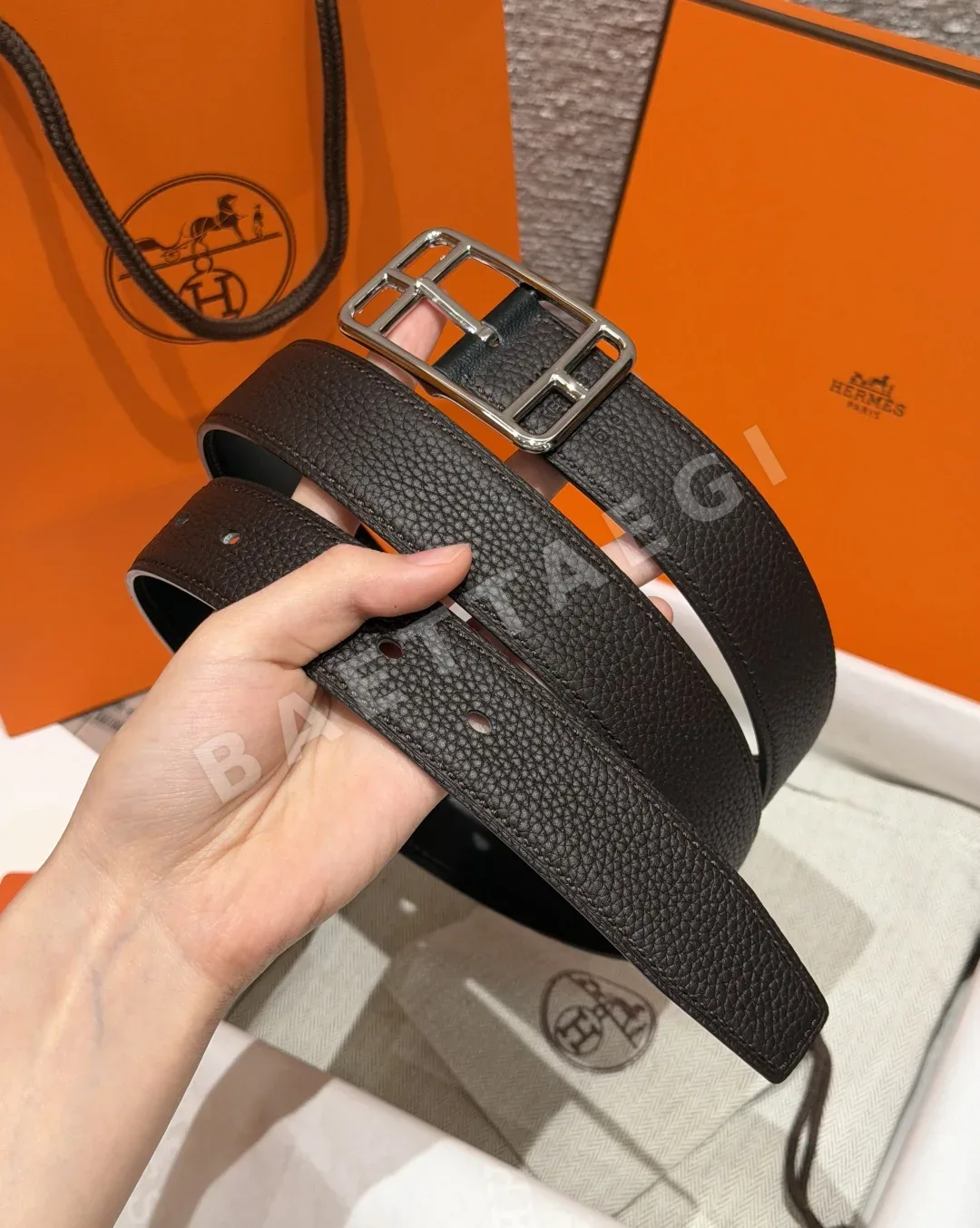 에르메스 케이프 코드 리버시블 송아지가죽 벨트 상세 이미지 4