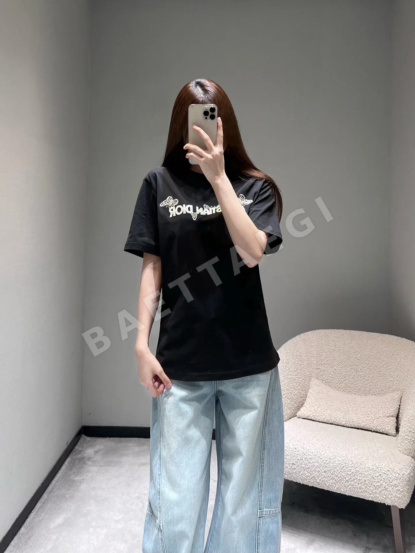 디올 나비 자수 반팔 티셔츠 상세 이미지 7