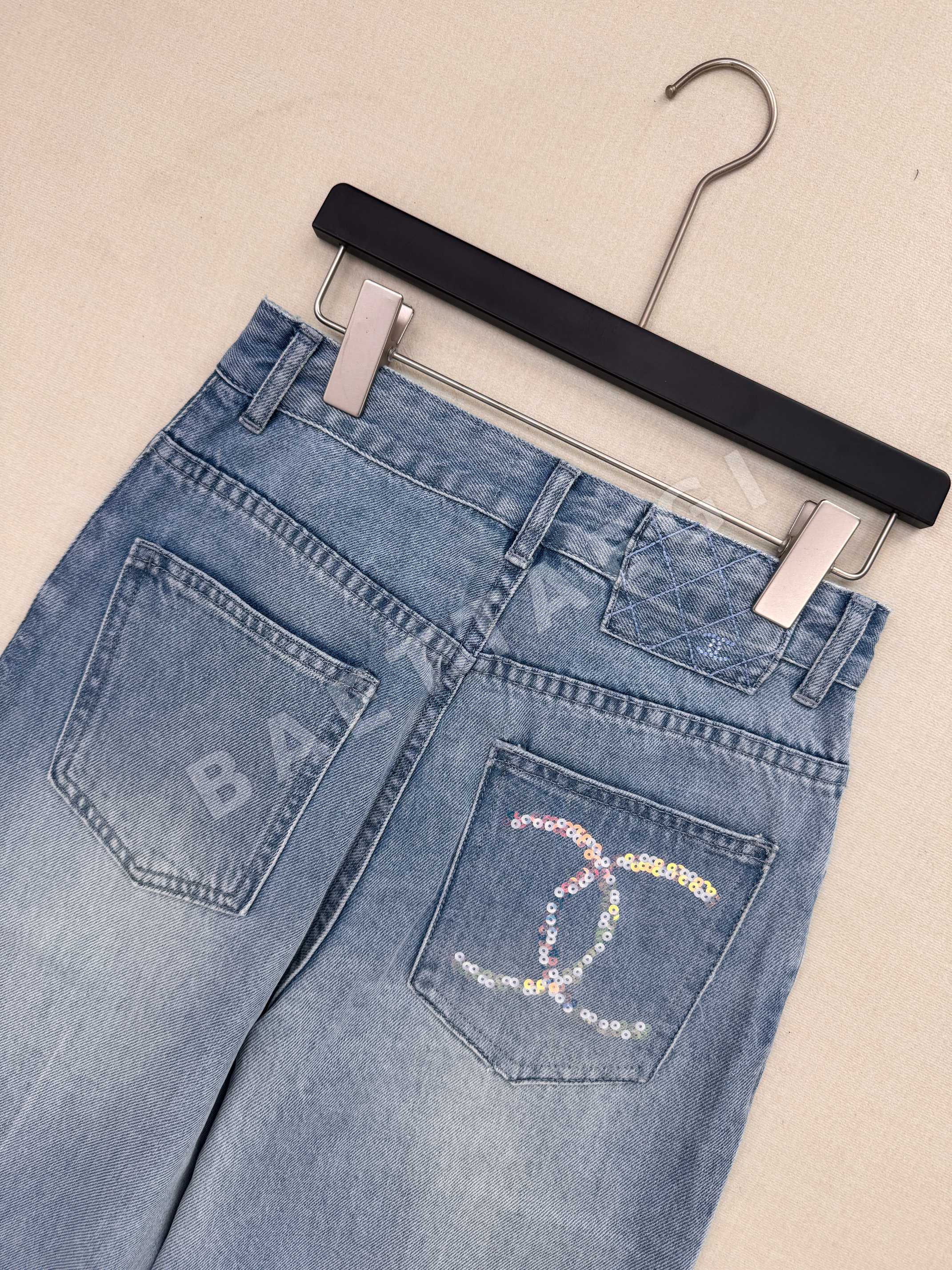 샤넬 데미지 가공 와이드 코튼 데님 바지 상세 이미지 4