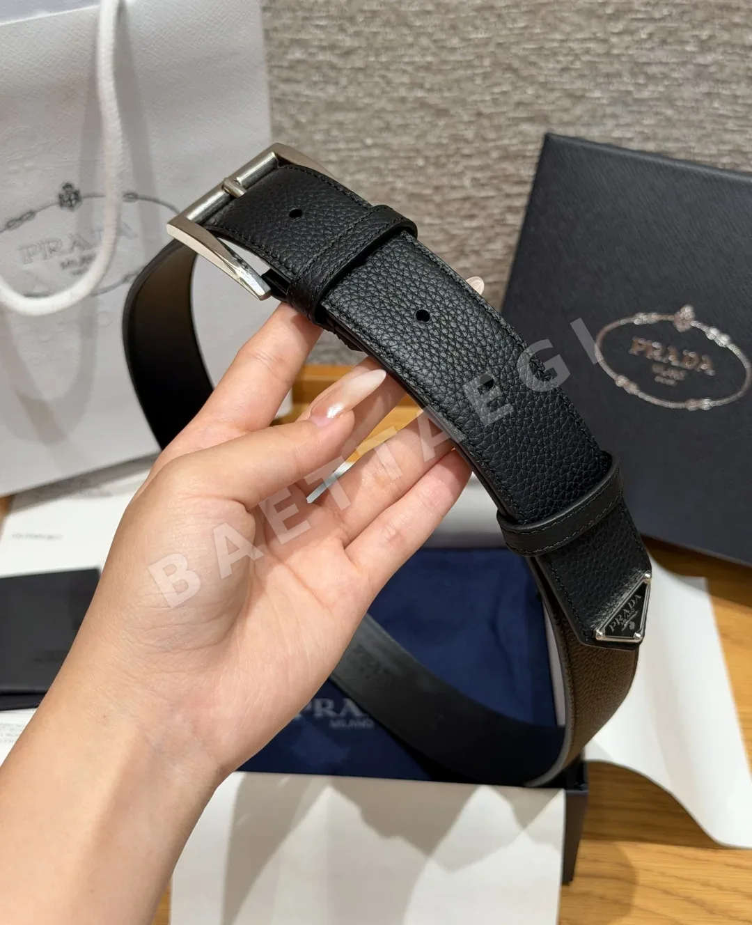 프라다 Pujia 가죽 벨트 33mm 상세 이미지 2