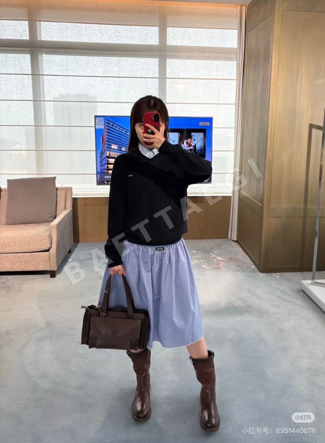 미우미우 체크 레이스 카라 반팔 티셔츠 상세 이미지 2