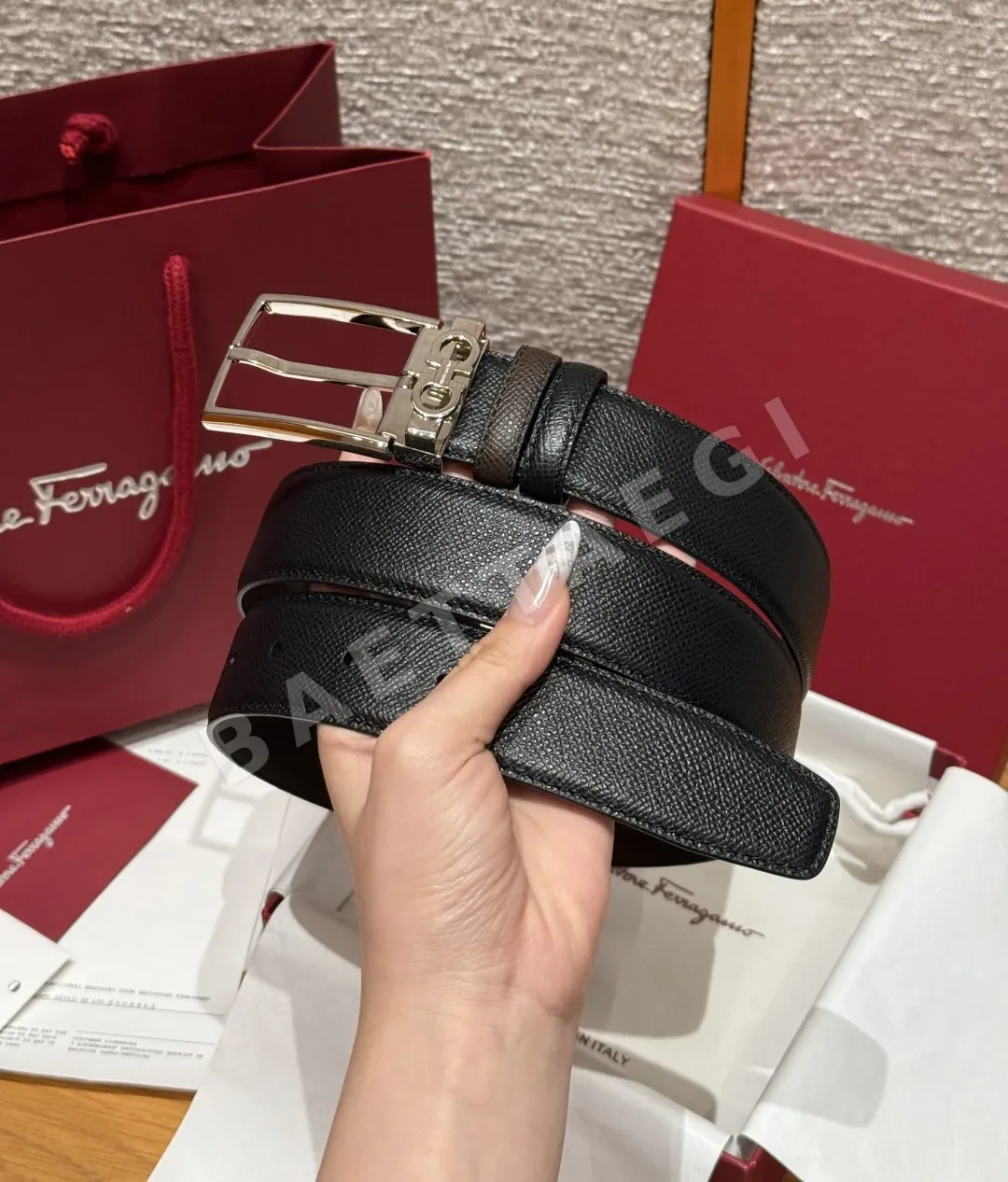 페레가모 양면 간치니 더블 버클 소가죽 벨트 상세 이미지 2