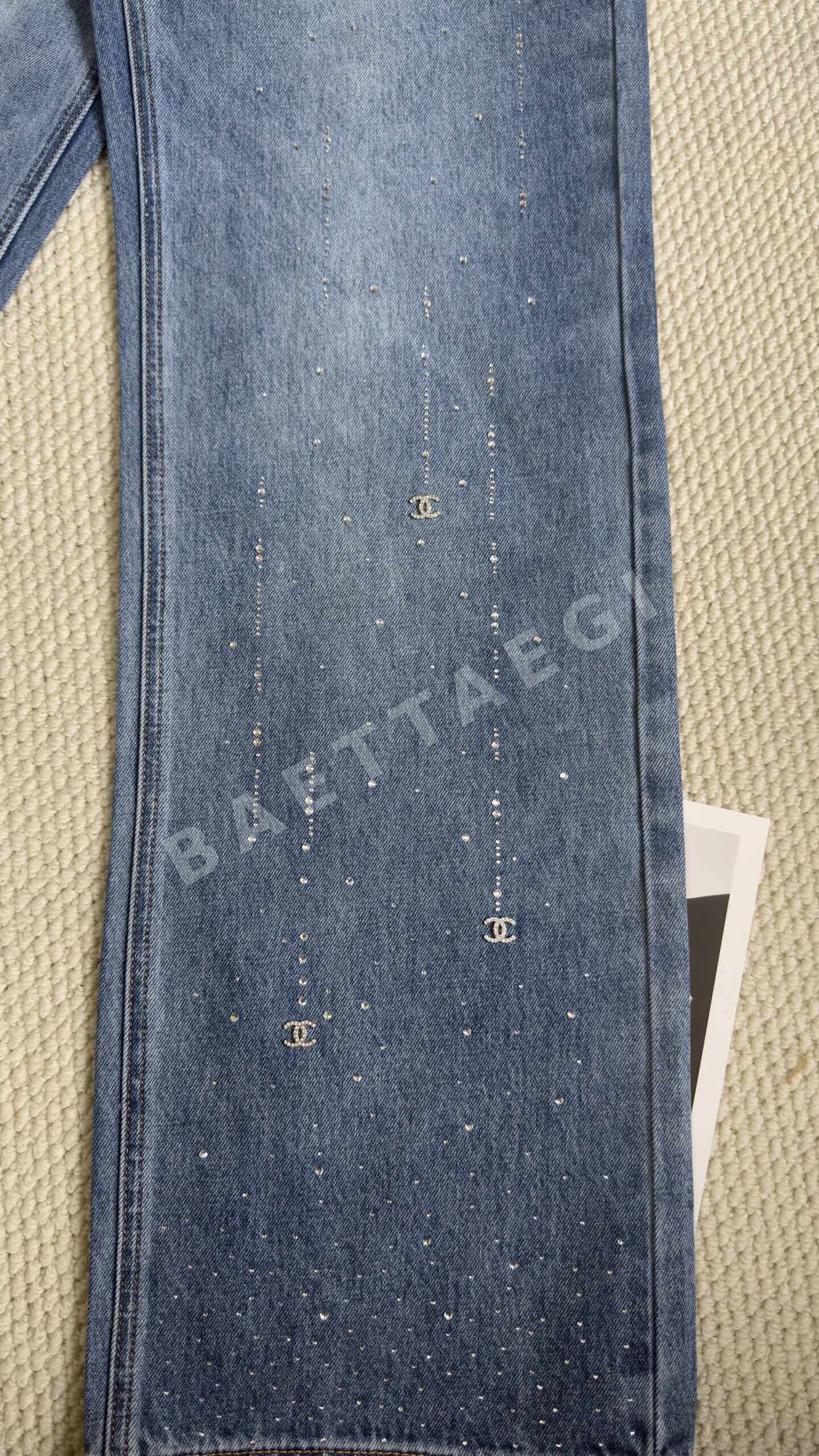샤넬 라인스톤 장식 데님 와이드 바지 상세 이미지 7