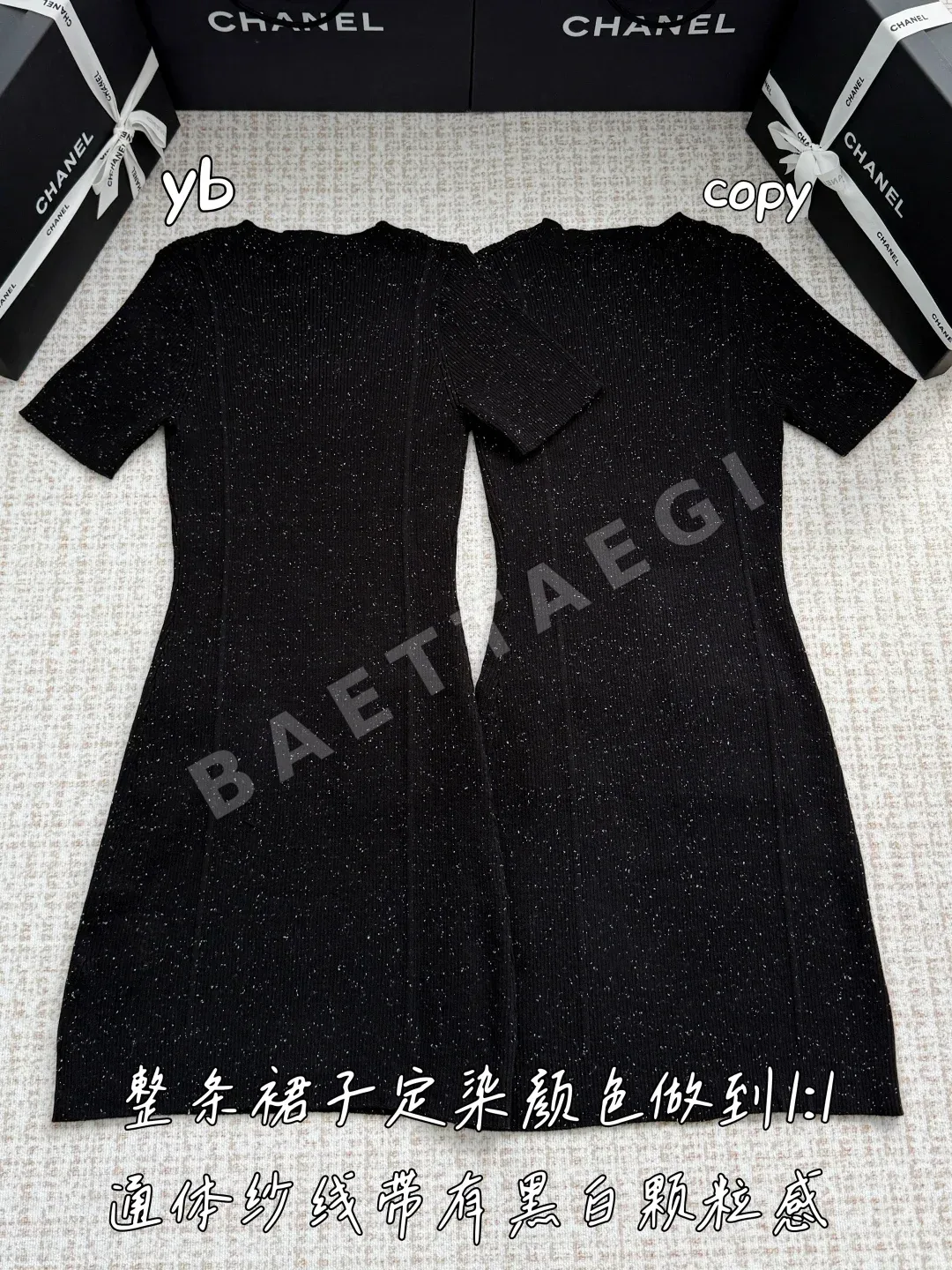 샤넬 더블 C 로고 라운드넥 반팔 원피스 상세 이미지 2