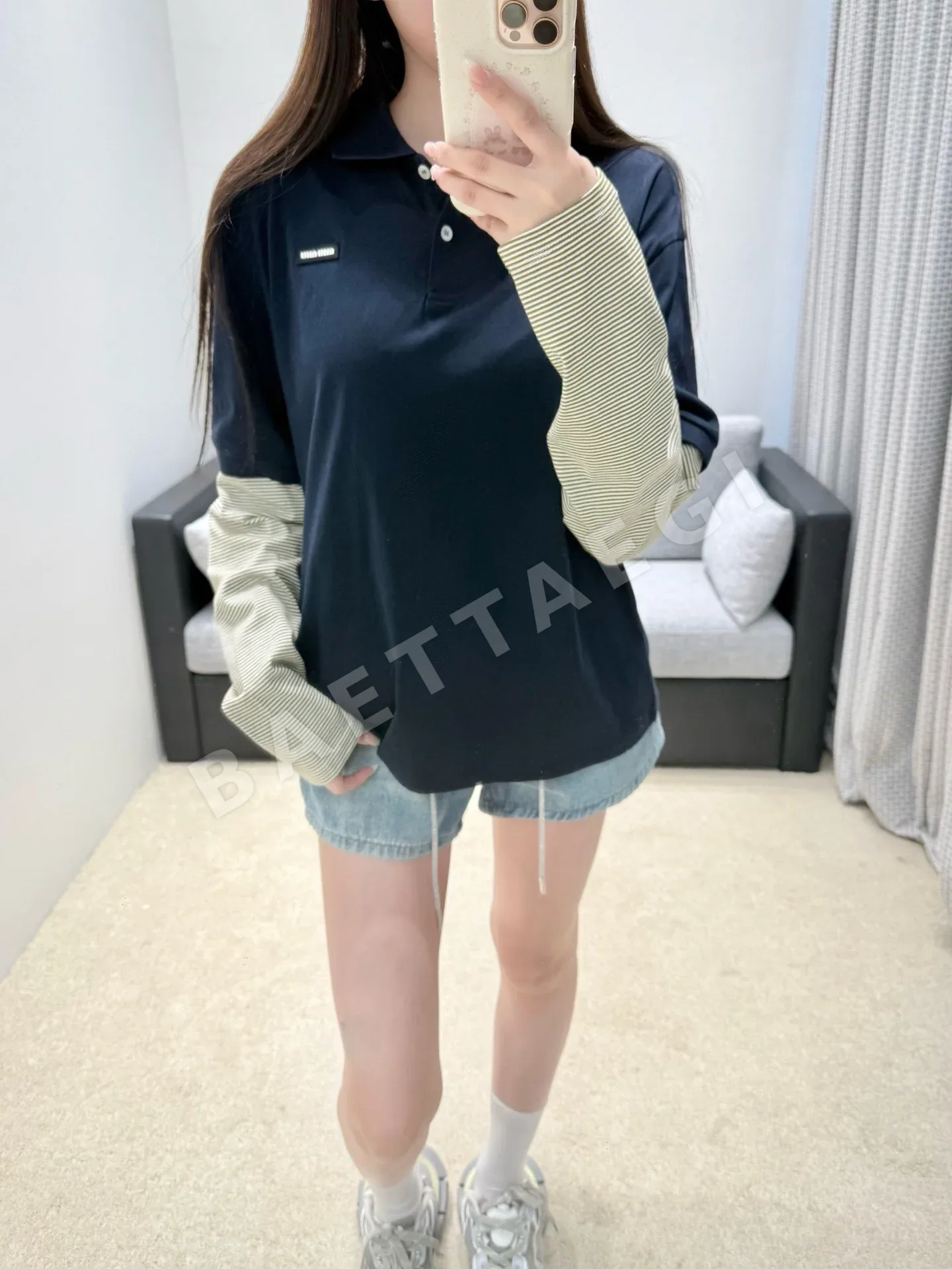 미우미우 네이비 블루 긴팔 투피스 티셔츠 상세 이미지 8