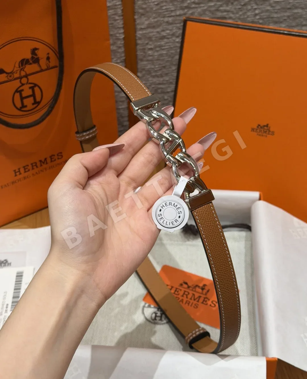 에르메스 H 앵커 체인 18mm 앱송 가죽 벨트 상세 이미지 3