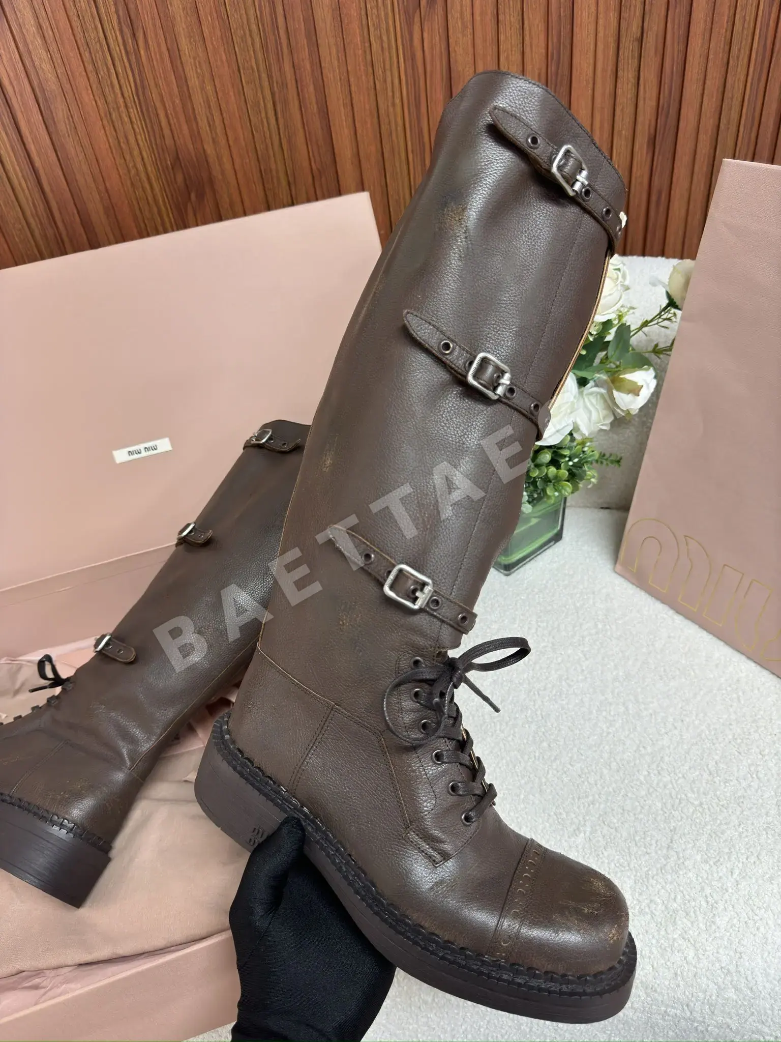 미우미우 브라운 라이딩 부츠 상세 이미지 3