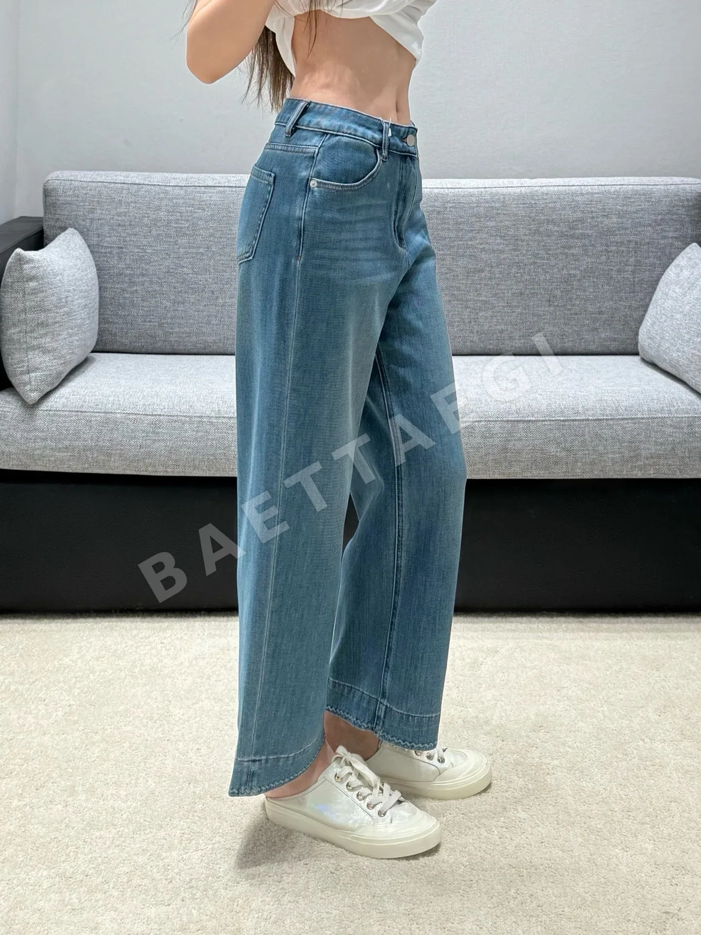 에르메스 하이웨이스트 크롭 플레어 데님 바지 상세 이미지 8