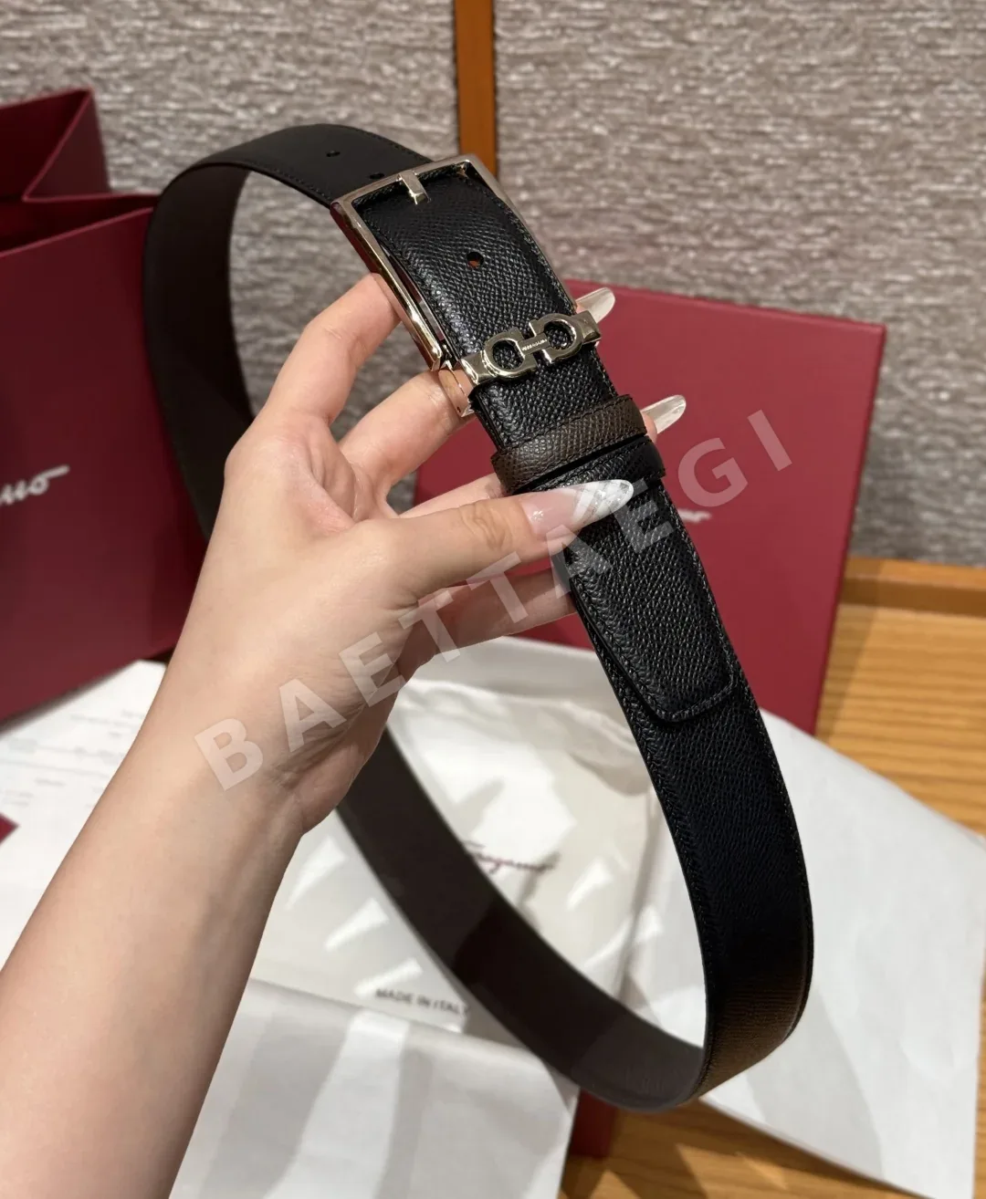 페레가모 양면 간치니 더블 버클 소가죽 벨트 상세 이미지 3