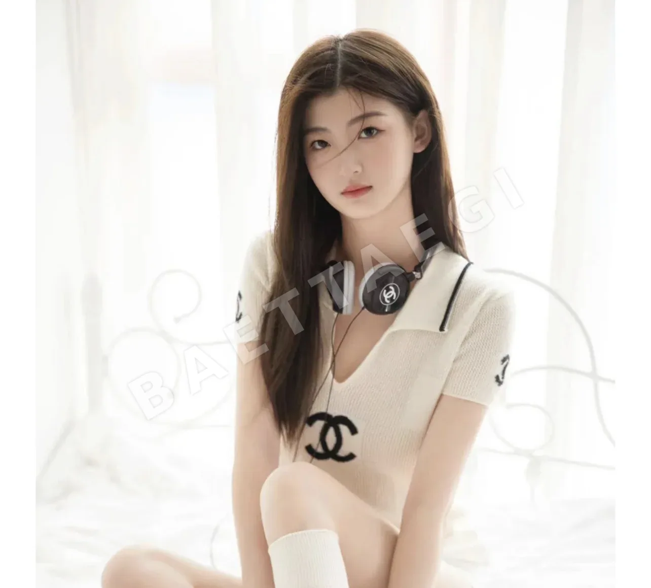 샤넬 여성 더블 C 브이넥 캐시미어 카라 반팔 티셔츠 레플리카 45417