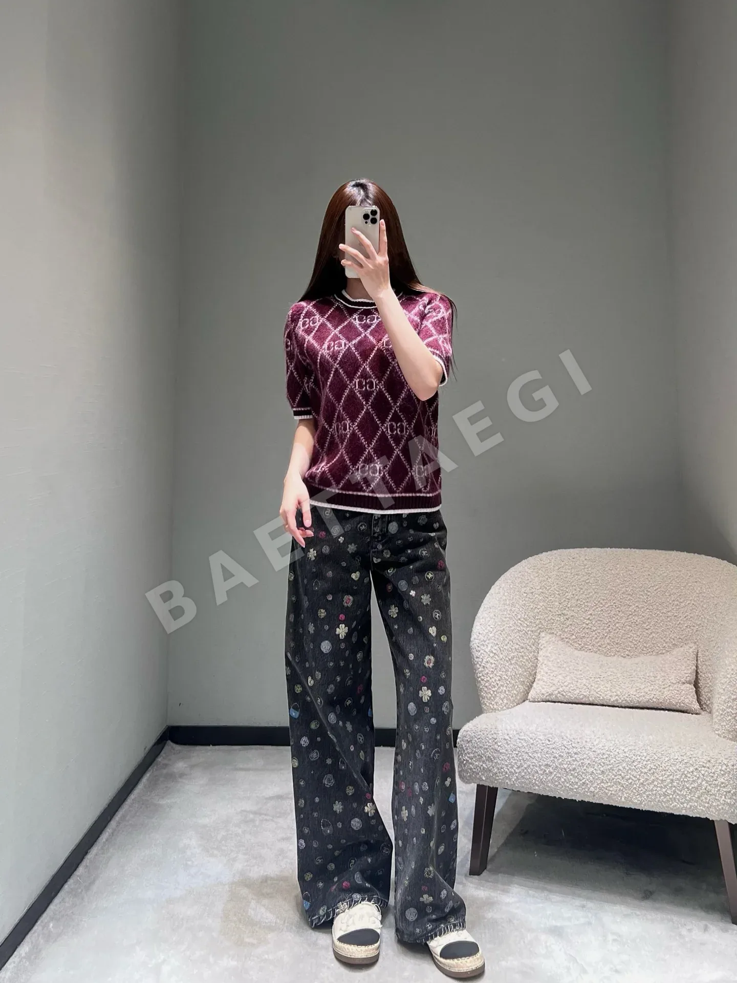 구찌 다이아몬드 자카드 여성 반팔 티셔츠 상세 이미지 4