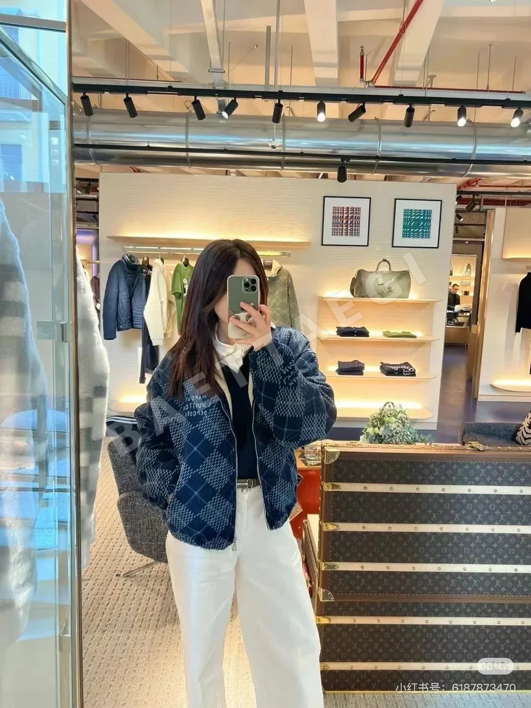 루이비통 퀼팅 자카드 데님 램울 카라 자켓 상세 이미지 26