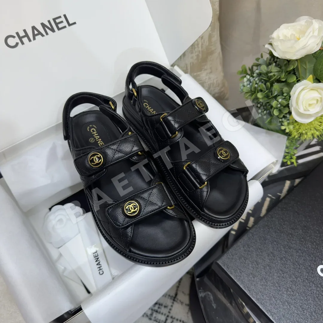 샤넬 라운드 버클 벨크로 비치슈즈 94236