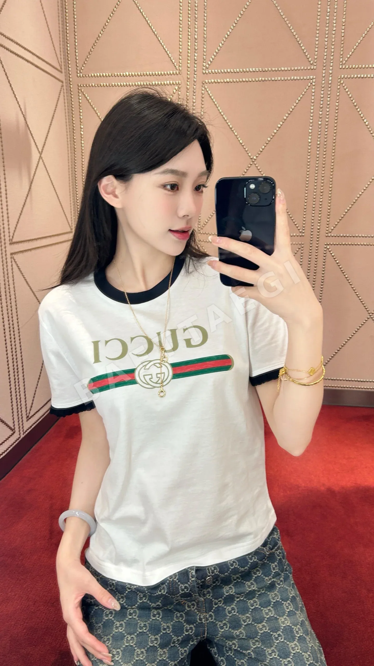 구찌 여성 프린트 프릴 크루넥 반팔 티셔츠 레플리카 상세 이미지 6