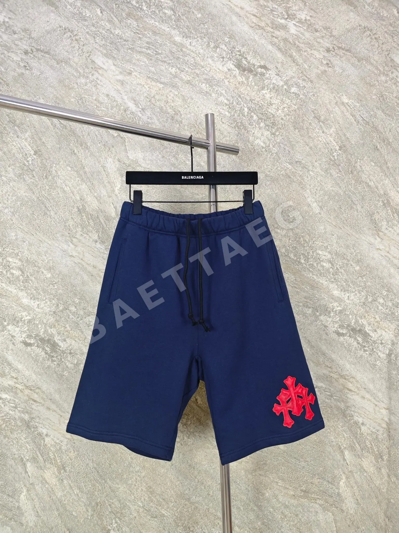 크롬하츠 꽃무늬 네이비 블루 램스킨 은장 반바지 139214