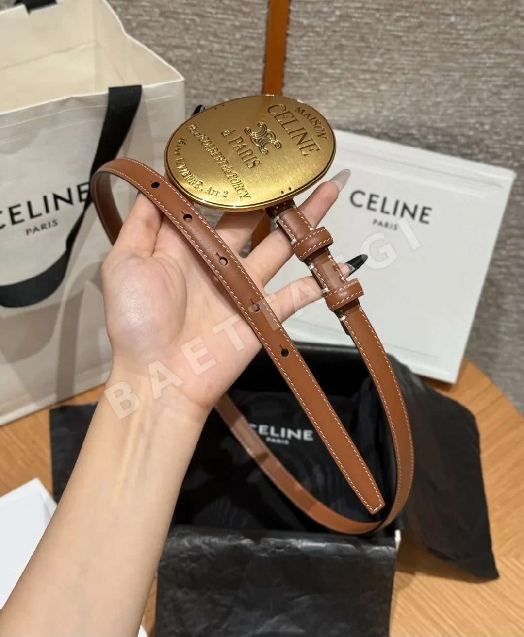 셀린느 라펠 버클 13mm 가죽 벨트 상세 이미지 9